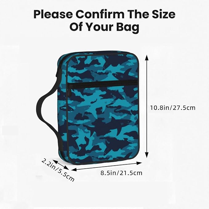 Camo Shark Blue Black Bible Cover Case Carrying Book Protector Case Bible Study Supplies Accessories Holder Case Christian Gift for Women Men