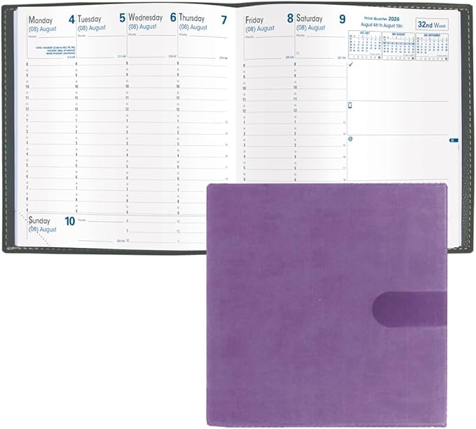 Quo Vadis 2026 Executive - Weekly Planner - 13 Months, Dec. to Dec. - 6 1/4 x 6 1/4" - Smooth Faux Suede Texas Violet Cover- Time Management Appointment Organizer