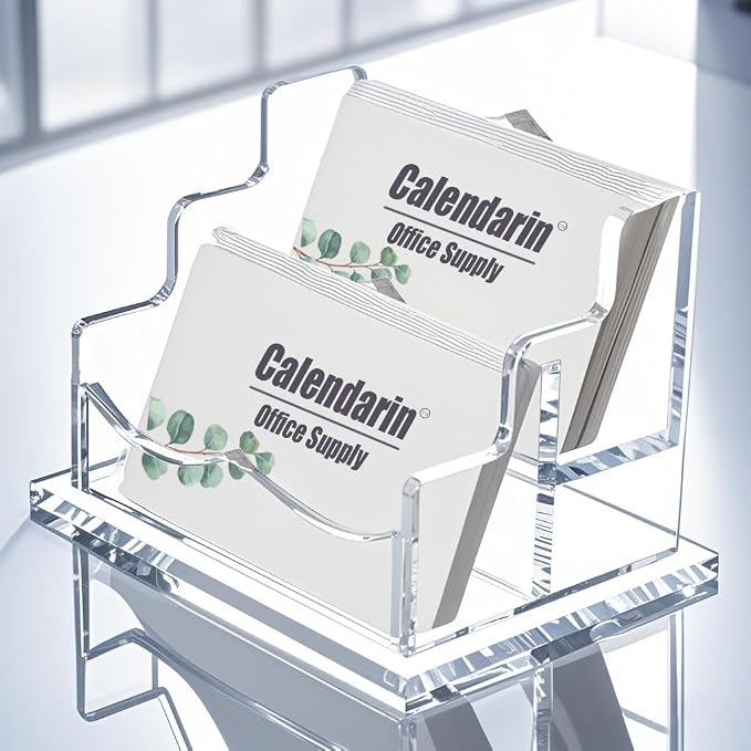 Acrylic Business Card Holder for Desk, Clear, Horizontal, 2-Slot