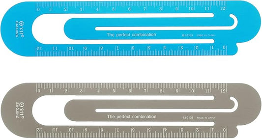 HARFINGTON Straight Ruler 12cm Metric Bookmark Clip Ruler Metal Aluminum Alloy Scale on Both Sides Measuring Scale Tool for Measure Study Reading Classroom Office, Blue & Brown