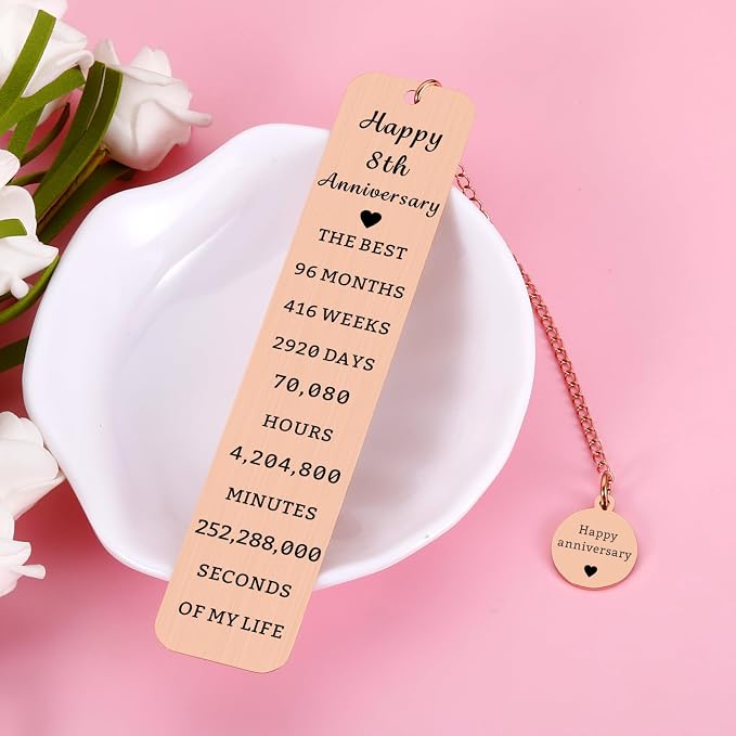 8 Year Anniversary Bronze Gifts for Him/Her, 8th Wedding Anniversary for Wife Husband - Bronze Anniversary Bookmark for Women Men Couples
