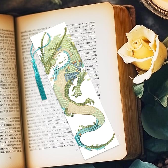 6Pcs Dragon 5D Diamond Art Bookmarks Multicolor Cartoon Animal Diamond DIY Painting Bookmarks Rhinestones Beaded Acrylic Tassel Bookmark for Adult Beginner Crafts