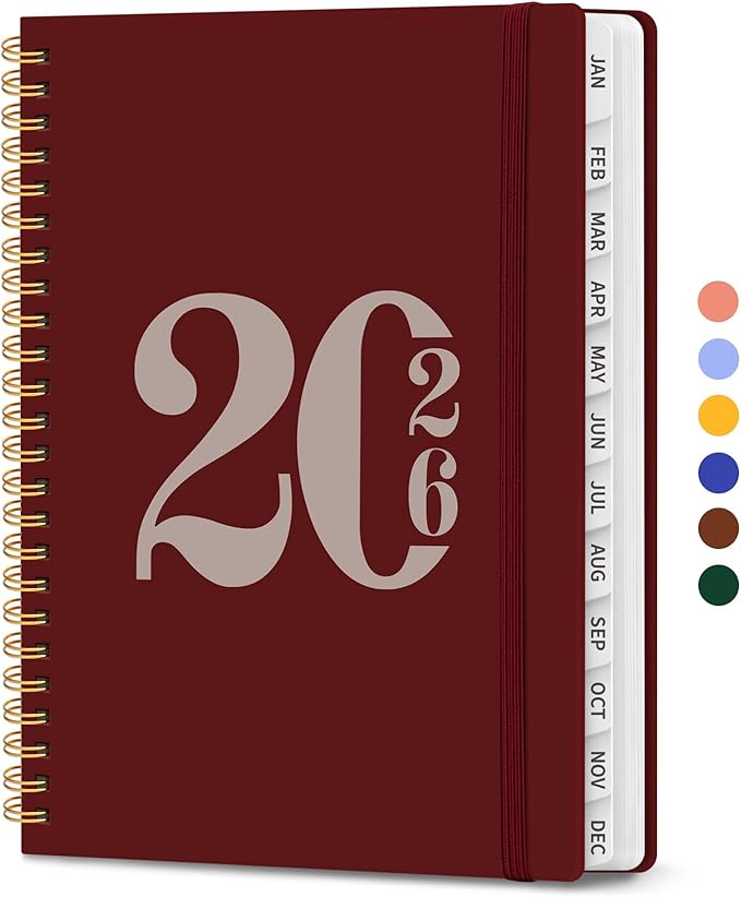 2026 Planner, Weekly and Monthly Calender Planner, Jan 2026 to Dec 2026, Hardcover 2026 Calendar Book with Tabs & Inner Pocket, Office Home School Supplies for Women & Men - A5 (6.3" x 8.5"), Burgundy
