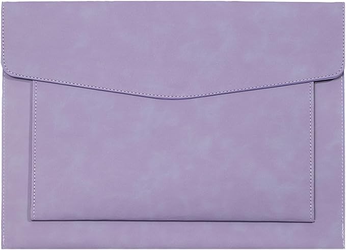 PU Leather A4 File Folder Document Holder with 2 Compartments Envelope Folder Case with Snap Closure for Receipt Contract (Purple)