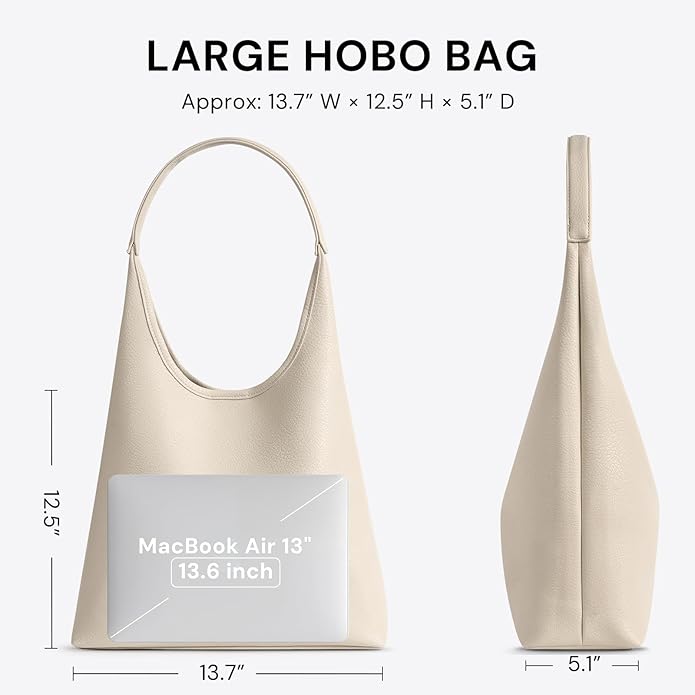 Hobo Bag for Women, Large Slouchy Shoulder Bag, Soft Vegan Leather Everyday Tote Purse, Stylish Handbag Fits 13.6'' Laptop