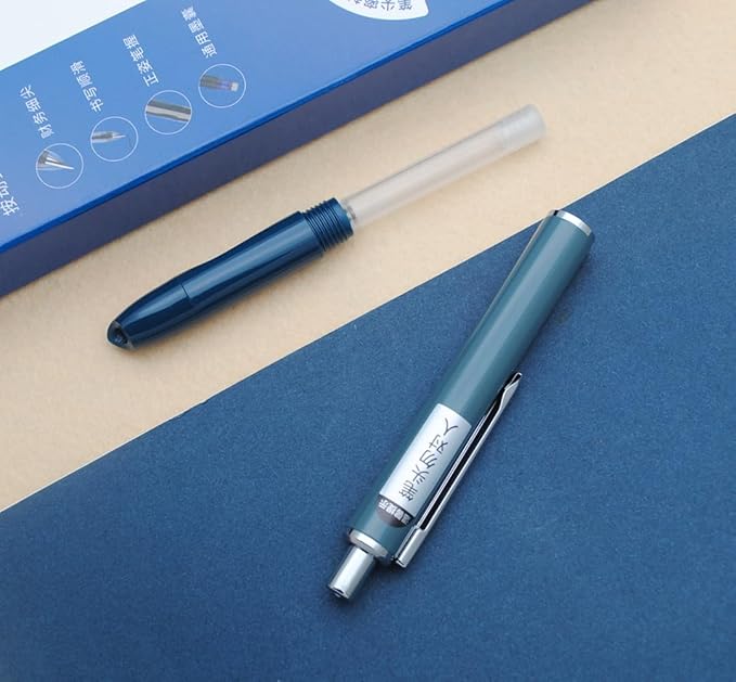 OASO K016 Retractable Fountain Pen Set 0.5mm with 4pcs Blue Ink Cartridges Smooth Writing for School Students (Deep Sea Blue)