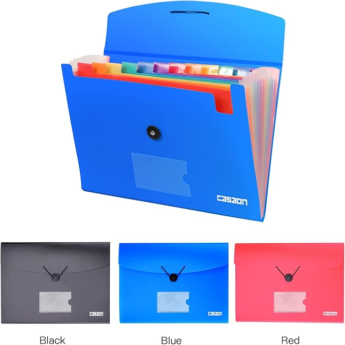 3 Pack 13-Pocket Expanding File, Plastic Expandable File Folder with Pockets, Accordion Organizer Folder - Black&Blue&Red