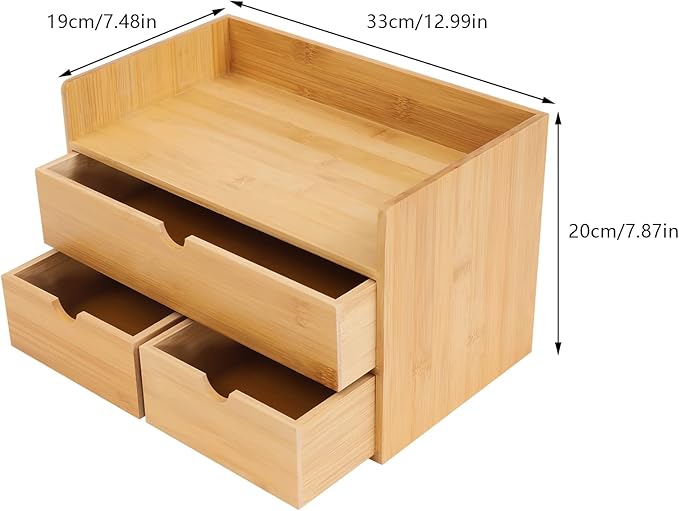 Office Storage Supplies Table Organizer For Bamboo Desk with 3 Drawer, Drawer Tabletop Storage Organization Box for Office Home Toiletries Supplies