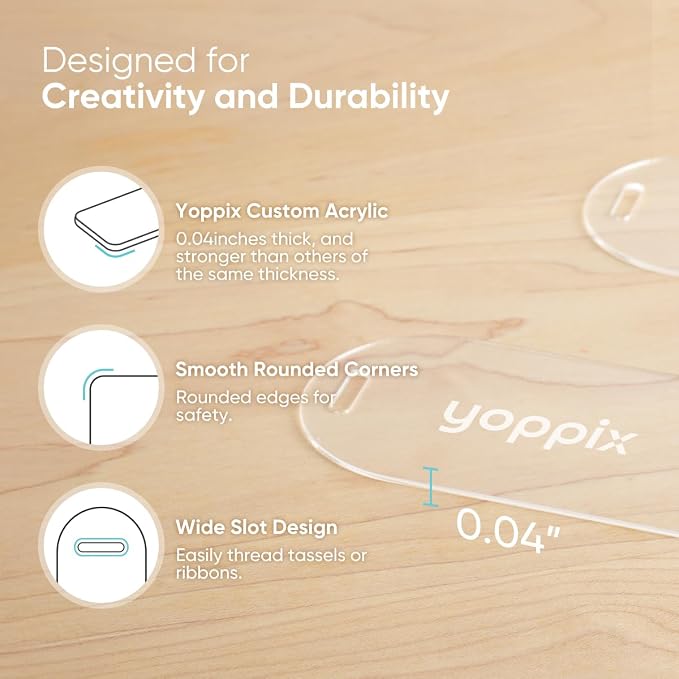YOPPIX 60 Pieces Acrylic Bookmark Blanks- 6x2”Acrylic Bookmarks with 60 Pcs Ribbon for Reading Lovers DIY Crafts Hanging Tag Gifts Tag Price Tags, Graduation Back to School Gifts(Semicircle)