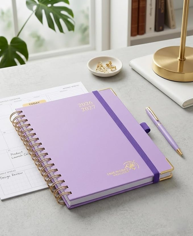 POPRUN 2026-2027 Academic Year Weekly and Monthly Planner Calendar,Jul 2026 - Jun 2027，6.25" x 8.5",Daily Agenda Book & Appointment Book with Hourly Schedule, Tabs, Hardcover, School and Office Supplies - Violet