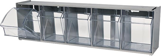 Deflecto Five-bin horizontal tilt bin storage system, 23-5/8w x 5-1/4d x 6-1/2h, Gray (20509B1PK)