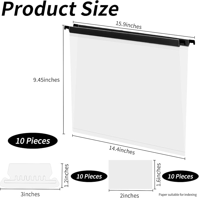 10 Pieces Clear Hanging File Folders Legal Size with Tabs and Inserts Poly Hanging Document Folder 8.5x14inch Transparent Filing Cabinet Folders Heavy Duty Hanging Folders for Medical Charts Office