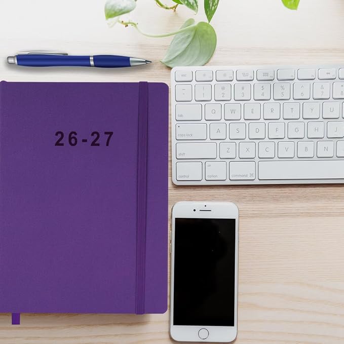 26-27 Academic Planner - Weekly and Monthly Planner, Jul 2026 - Jun 2027, Vegan Leather Cover, Elastic Closure, 7”x9.25”, Purple