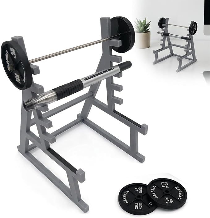 Squat Rack Pen Holder for Desk, Funny Barbell Pencil Cup with Mini Gym Equipment Design, Unique Office Stationery Organizer Decor, Gym Gifts for Men, Weightlifting Lovers and Workout Fans