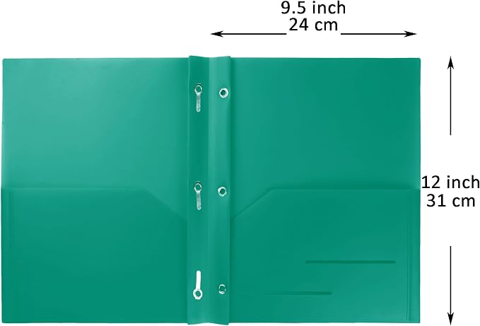 Youngever 6 Pack Heavy Duty Plastic Two Pocket Folders with 3 Prongs, Metal Prongs Fastener, Heavy Duty Plastic 2 Pocket Folder (Green)