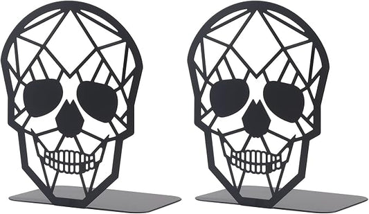Black Skull Design Bookend Metal Book Ends, Heavy Duty Bookends for Shelves Desk, Skull Book Shelf Holder for Heavy Books, Decorative Desktop Organizer Home Office (1Pair)