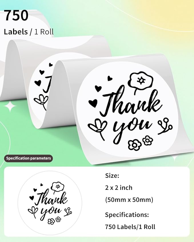 Phomemo Black 4x6 Shipping Label Printer with 1 Roll White 2" Round Thermal Labels
