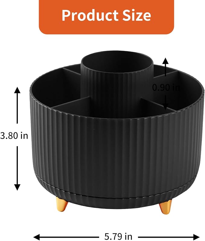 Desk Pencil Pen Holder, 5 Slots 360°Degree Rotating Pen Organizers for Desk, Desktop Storage Stationery Supplies Organizer, Cute Pencil Cup Pot for Office, School, Home, Art Supply, Black