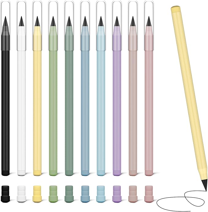 Ainiv Everlasting Pencil - 10 Pack Infinity Pencils with 20 Extra Erasers, Ideal for Home, Office, School Writing & Drawing