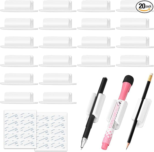 BOBOKA 20Pcs Pencil Holder for Desk, Adhesive Pen Holder for Classroom Clipboard Attachment, Silicone Pencil Holder & Marker Holder for School Office Desk Accessories, Teacher Supplies