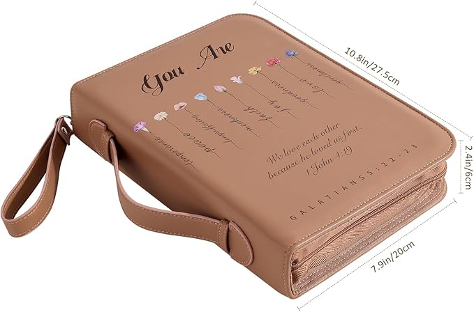 Vintage Bible Cover Case, Genuine PU Leather Large Bag with Handle & Zippered Pocket, Elegant Floral Pattern, for Standard Size & Bible Accessories, Ideal Gift for Women Families Faith Lovers