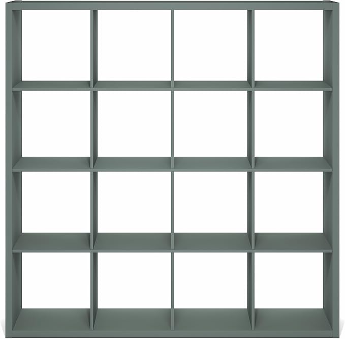 Furinno Cubicle Book Shelf, 16-Cube Bookshelf, Extra Thick Frame Reversible Bookcase with Open Back, 14.6" x 58" x 58", for Living Room, Bedroom, Home Office, Sage Green