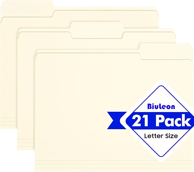 File Folders,21 Pack Manilla Folders 8.5x11,1/3 Cut Tabs Manila Folders for Easy Labeling and Organization,File Folders Letter Size for Documents School Classroom Office Supplies