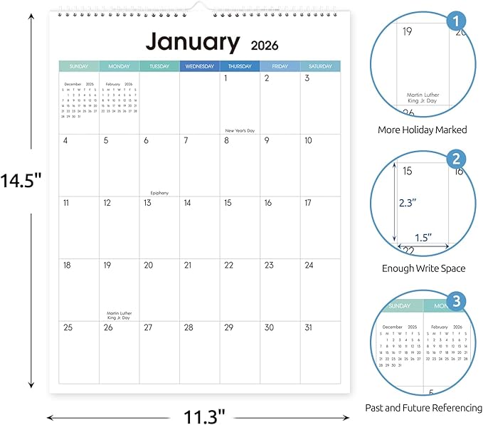 SKYDUE Wall Calendar 2025-2026, 18 Months Calendar from Jul. 2025 to Dec. 2026, 14.5 x 11.5 Vertical Wall Calendar with 280 Planner Stickers