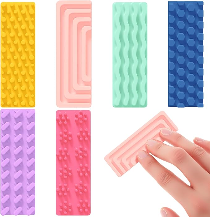 Ireer 6 Pcs Textured Sensory Stickers Silicone Calm Stickers Thick Sensory Strips Different Textures Mental Health Desk Fidget Decals for Anxiety Relief, Autism, ADHD Desk Gift