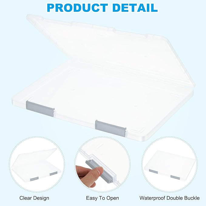 PATIKIL Clear A4 File Portable Project Case with Buckle Plastic Storage Box for 8.5" x 11" Letter Paper Scrapbook Paper Storage Boxes, 4Pcs, 12.2"x9.1"x0.8", Light Gray