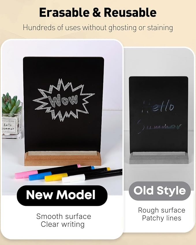 Uniclife 3 Pcs A4 Tabletop Chalkboard Sign with Stand & Chalk Markers, 8.3 x 11.7 Inch, Double-Sided Wooden Chalk Board Sign for Tables, Menu Board for Bar Wedding