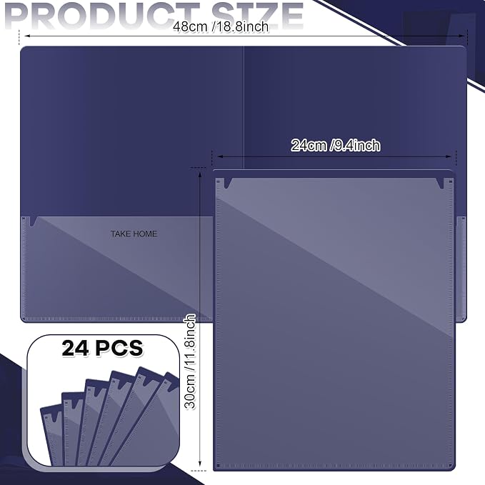 Henoyso 24 Pcs Folders with Pocket School to Home Folder Heavy Duty 2 Pocket Homework Folders with Clear Front Pockets for School Students Parent Teacher Communication (Navy Blue)