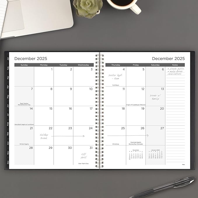 Mead 2025 Planner, Weekly & Monthly, 15-Month, 8-1/2" x 11", Large, Basic, Black (CRW6200525)