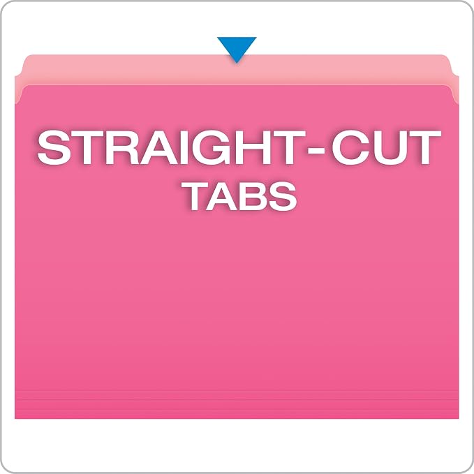 Pendaflex 152PIN Colored File Folders, Straight Cut, Top Tab, Letter, Pink/Light Pink, Box of 100 (Pack of 5)
