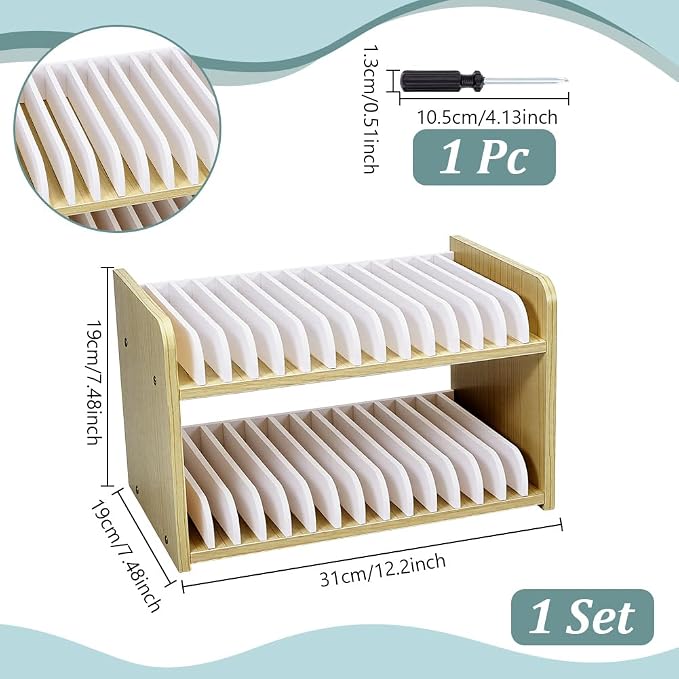 UNICRAFTALE 2 Tier Wooden Phones Storage 30 Grid Classroom Cell Phone Holder Light Khaki Mobile Phone Desktop Organizer Storages Box Adjustable Multiple Cell Phones Rack Caddy for Office 12x7x7 Inch