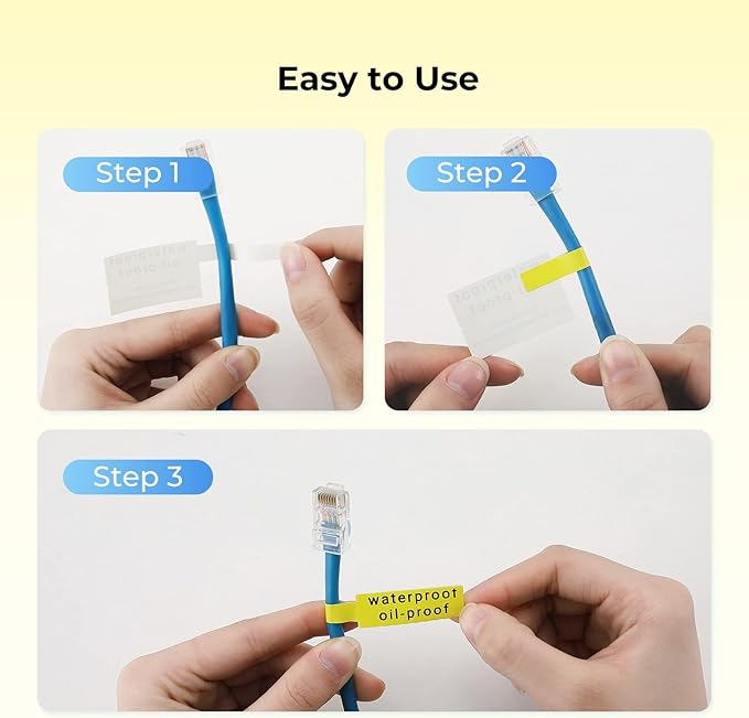 NIIMBOT Cable Label for B1/B21/B3S/K3 Label Printer, Waterproof, Oil-Proof Cable Tags(1'' x 3''),1 Roll of 100 Thermal Sticker Labels (Yellow)