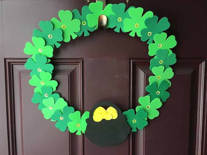 SHAPES ETC. 15 Pcs Green Assorted Four Leaf Clover Foam Cut-Outs 5.5in, Foam Shapes, St. Patrick's Day, Bulletin Board Decorations, DIY Crafts, Irish Spirit, Wall Cutouts, Made in USA