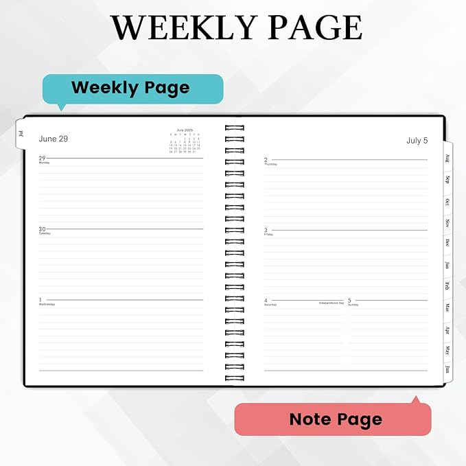 Planner 2026-2027 - Academic Planner 2026-2027, July 2026 - June 2027, 9" x 11" Planner Weekly and Monthly, Calendar Planner, Monthly Tabs, Twin-Wire Binding, Inner Pocket, Premium Paper, Classic Black