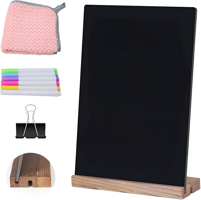 8.6x11.7 Chalkboard Signs with Base for Tabletop Decor Double Sided, Mini Chalkboard for Restaurant Food Menu, Message Board, Wedding Party (1 Pack, L/T 2-Slot)