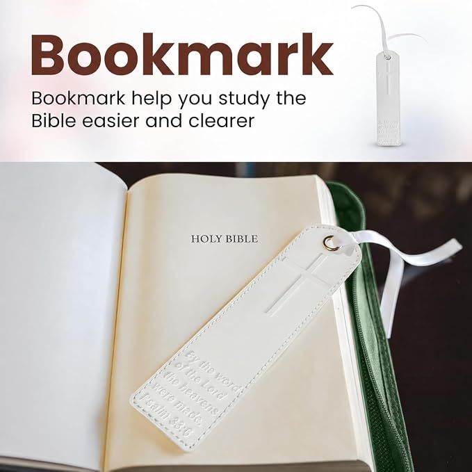 Bible Cover (U.S. Patent Pending), Discreet & Elegant Bible Case, Green PU Leather Bible Cover, Cross Design Bible Bags, Strong and Sturdy Book Case, Includes Premium Bookmark