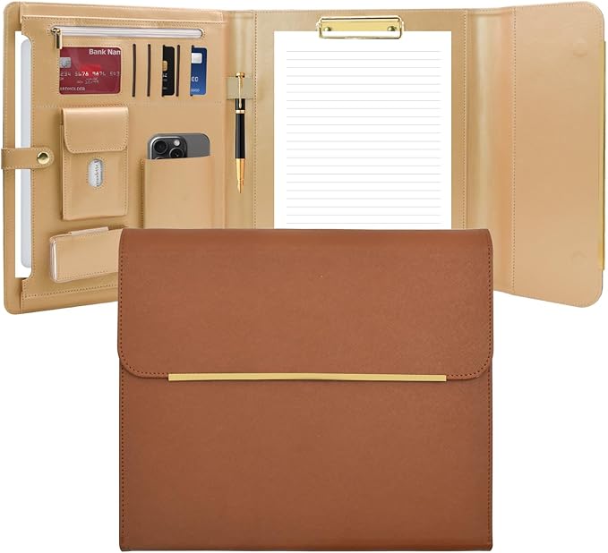 VANRA Vegan Leather Portfolio Binder Business Portfolio Folder for Women, Professional Portfolio with Magnetic Closure for Business Interview Meeting Office (Brown)