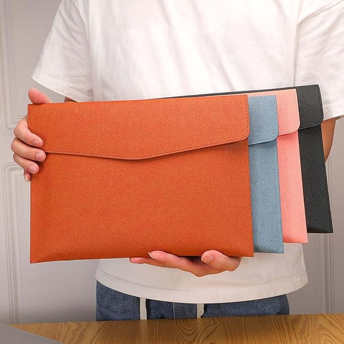 PU Leather A4 Document File Holder Folder Brown for Letter Size Waterproof Portfolio Filing Envelope Oragnizer Pocket Storage Case with Snap Closure for Receipt Contract Stationery Tablet