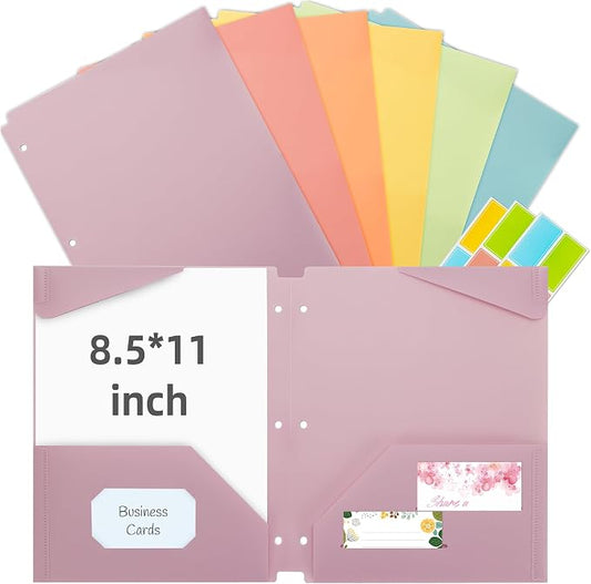 Ospelelf Folders with Pockets Waterproof Plastic Pocket Folders for Documents Letter Size 8.5'' x 11'', Fits 3 Ring Binder Holds, 6 Pack