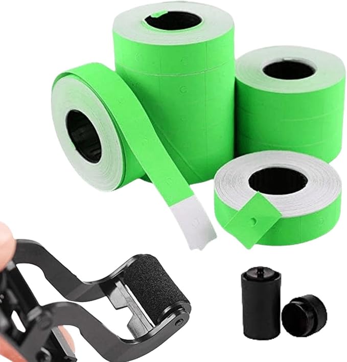 MX-6600 Price Labels | 2 Line White Blank Price and Date Gun Labels with 3 Ink Rolls | 30 Rolls / 15000 Fits MX-6600,MX-6602, YH-689 Guns (Without Gun) (3 Green + 3 Ink Rolls)