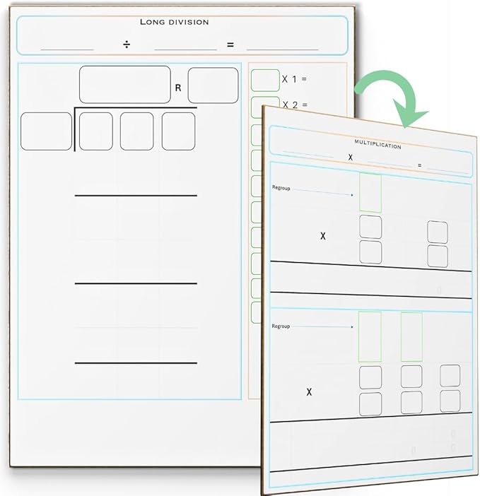 Division Manipulatives 9x12 Long Division White Boards for Students with Double Sided Multiplication Practice Math Manipulatives Practice Whiteboard for Kids Students Classroom and Home