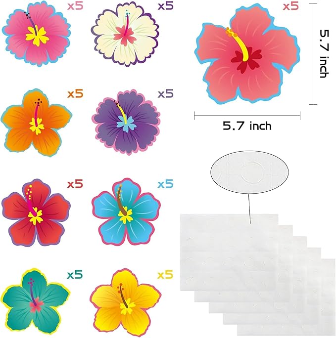 BeYumi 45 Pcs Back to School Luau Hibiscus Flower Cutouts Bulletin Board Decorations Set Creative Wall Decals Art Décor for Classroom School Summer Tropical Hawaiian Themed Birthday Party Baby Shower