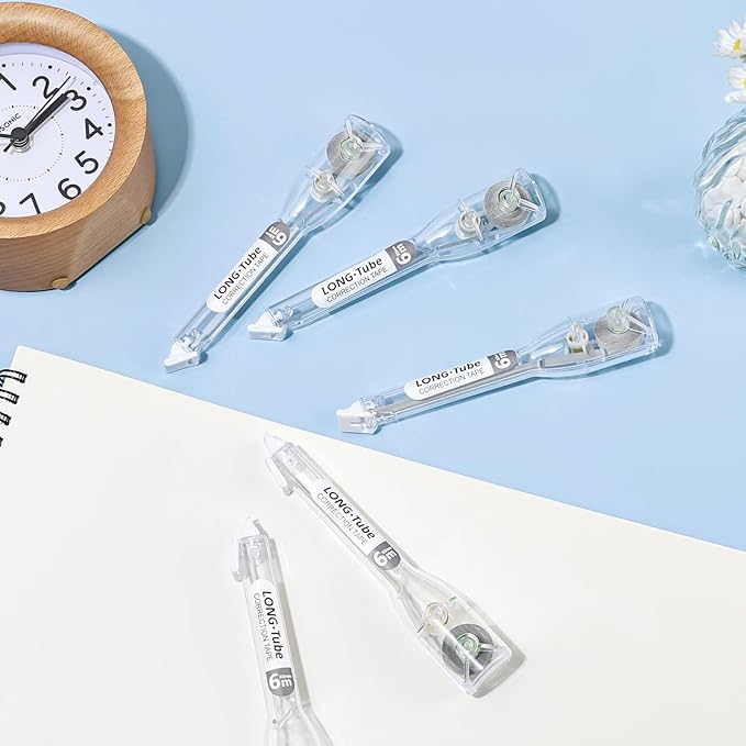BAYTORY 5Pcs Correction Tapes, Aesthetic White Pull Out Tape Pens, Smooth and Quick Dry Tape, Easy to Use Pen-Style Applicator for Study Supplies and Office Products (Transparent)
