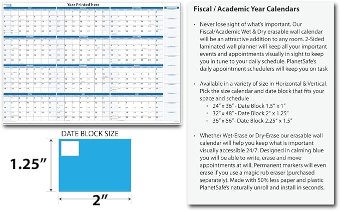 2028-2029 Fiscal Horizontal Premium Dry-Erasable Wall Calendar July to June 32" x 48" Marker and Eraser included