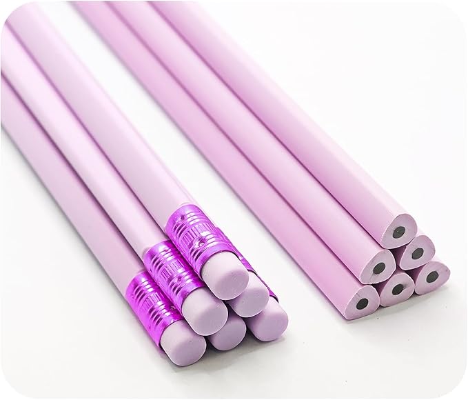 24Pcs HB Graphite Triangular Grip Wood Pencils with Eraser for School, Drawing and Sketching, and Office Use(Purple)