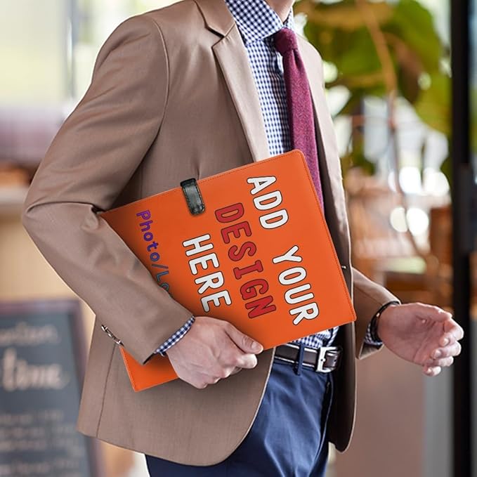 Professional Padfolio with Clipboard, Business Resume Portfolio Folder, Leather Notepad Portfolio Organizer with Logo Text Picture, OrangeRed